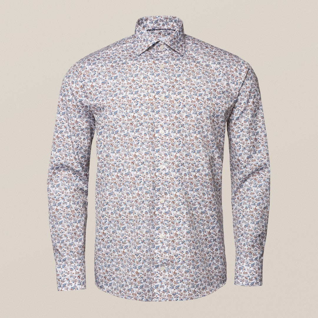 Eton Slim Fit Poplin Floral Shirt Beige-MALFORD OF LONDON SAVILE ROW MENSWEAR OUTLET