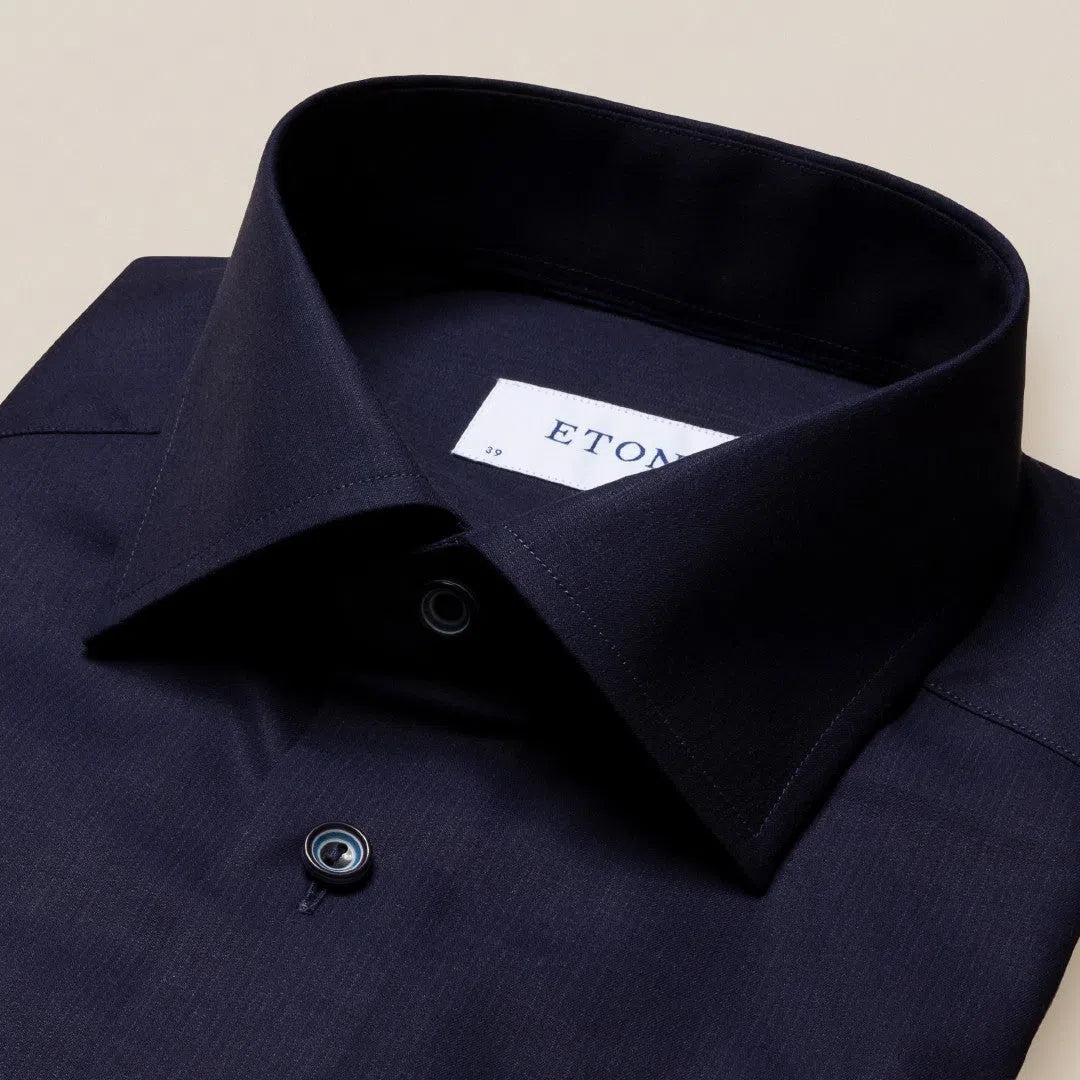 Eton Slim Fit Satin Trim Placket Shirt Navy Blue-MALFORD OF LONDON SAVILE ROW MENSWEAR OUTLET