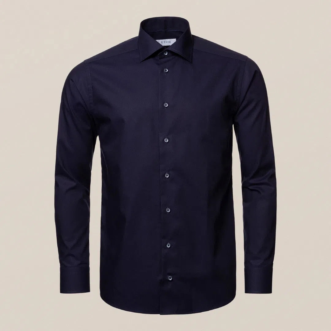 Eton Slim Fit Satin Trim Placket Shirt Navy Blue-MALFORD OF LONDON SAVILE ROW MENSWEAR OUTLET