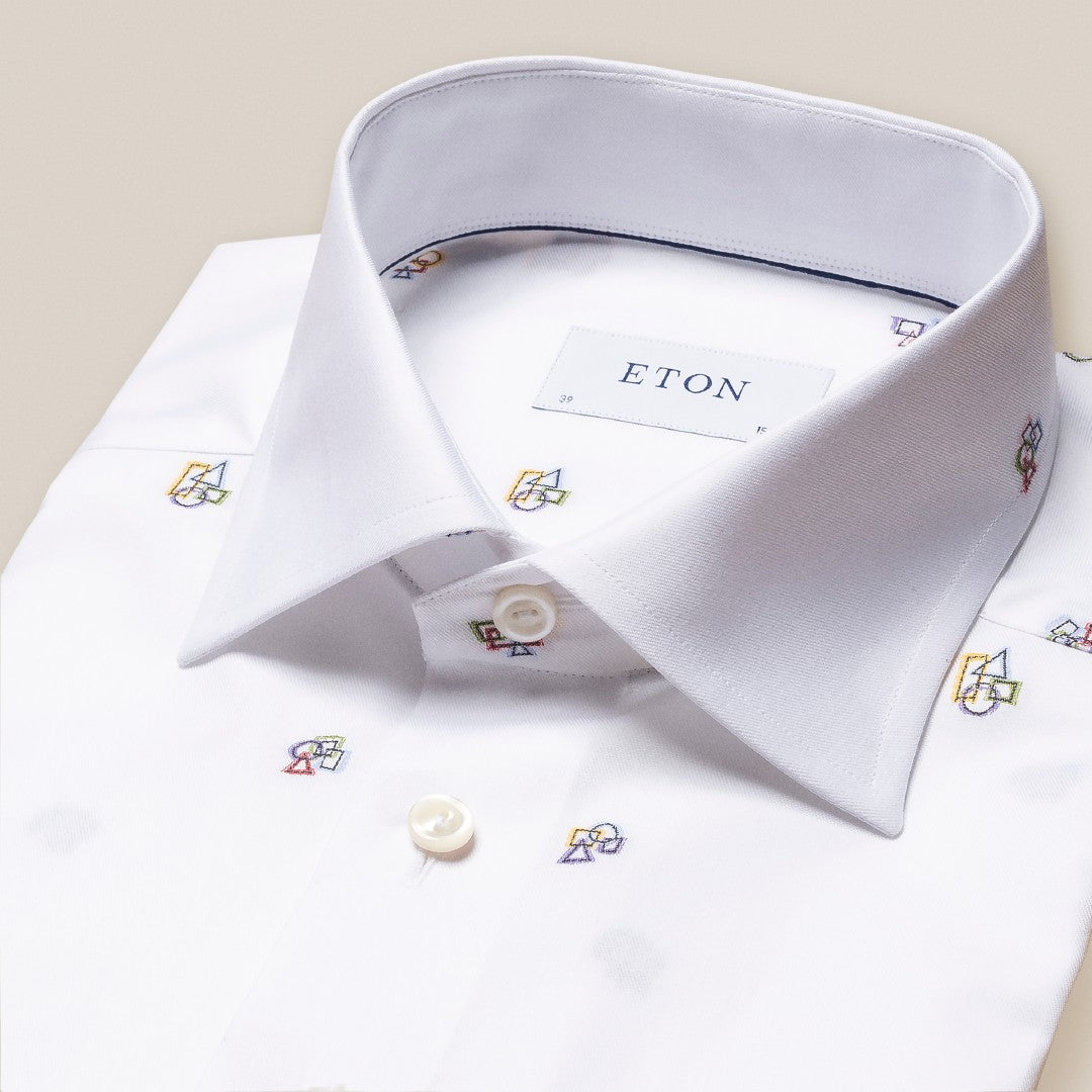 Eton Slim Fit Shapes Print Shirt White-MALFORD OF LONDON SAVILE ROW MENSWEAR OUTLET