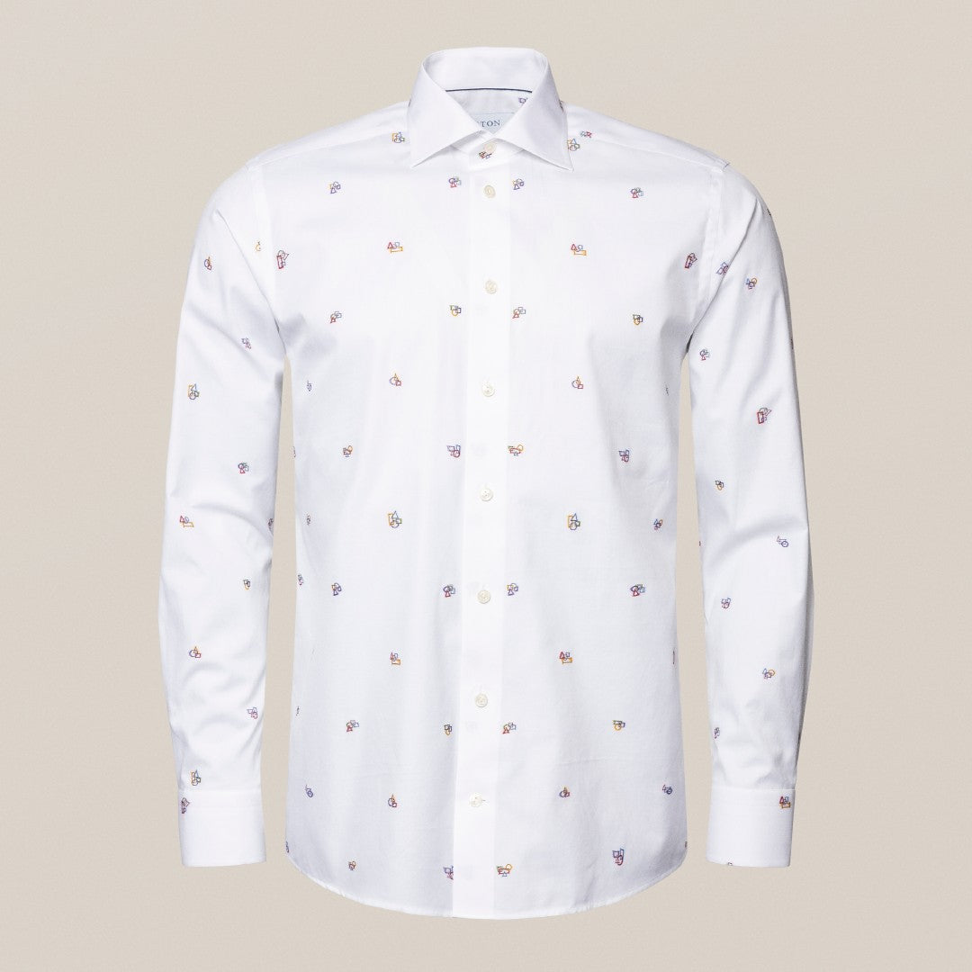 Eton Slim Fit Shapes Print Shirt White-MALFORD OF LONDON SAVILE ROW MENSWEAR OUTLET