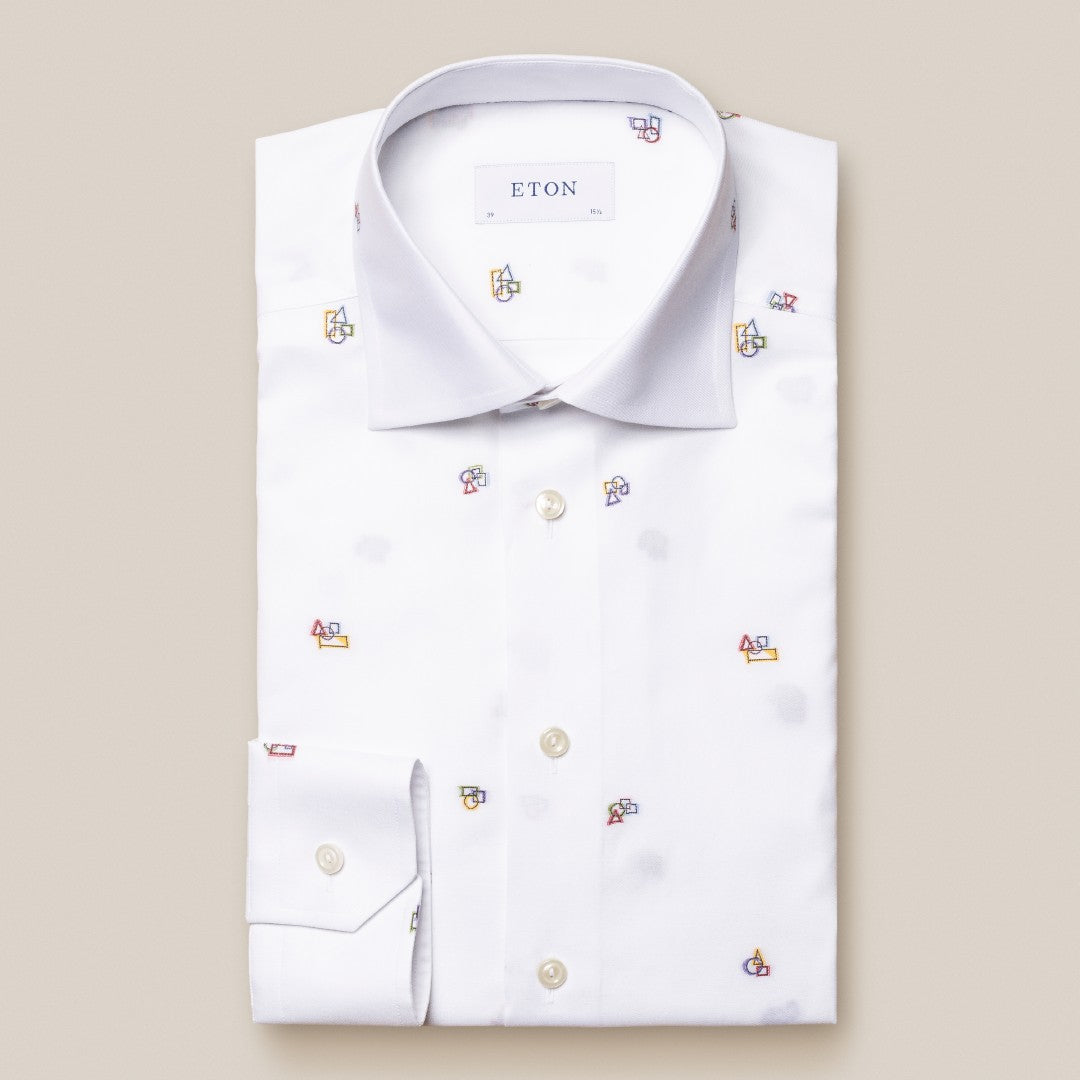 Eton Slim Fit Shapes Print Shirt White-MALFORD OF LONDON SAVILE ROW MENSWEAR OUTLET