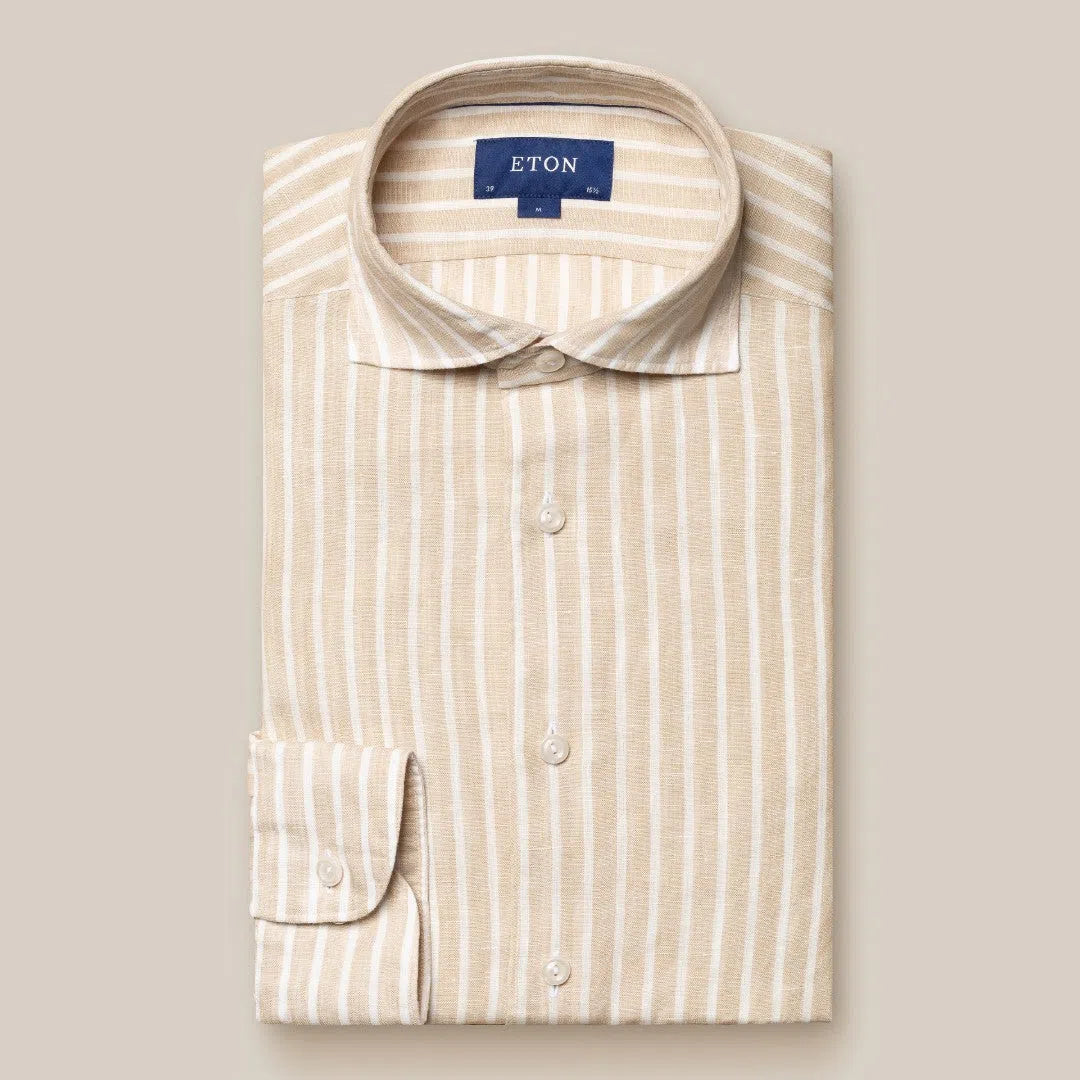 Eton Slim Fit Shirt Beige/White-MALFORD OF LONDON SAVILE ROW MENSWEAR OUTLET