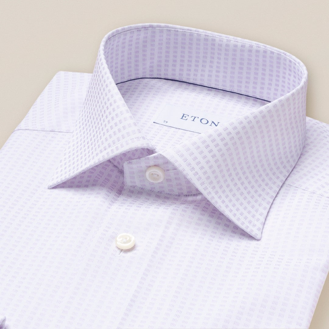 Eton Slim Fit Signature Dobby Stitch Shirt Light Purple-MALFORD OF LONDON SAVILE ROW MENSWEAR OUTLET