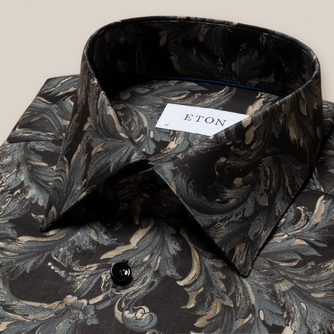 Eton Slim Fit Signature Twill Floral Shirt Dark Blue-MALFORD OF LONDON SAVILE ROW MENSWEAR OUTLET