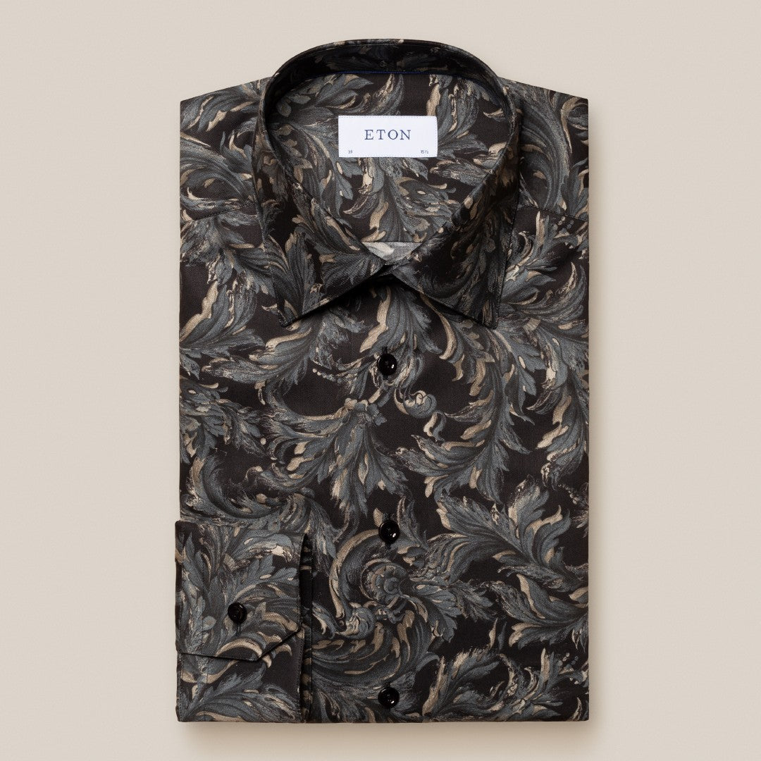 Eton Slim Fit Signature Twill Floral Shirt Dark Blue-MALFORD OF LONDON SAVILE ROW MENSWEAR OUTLET