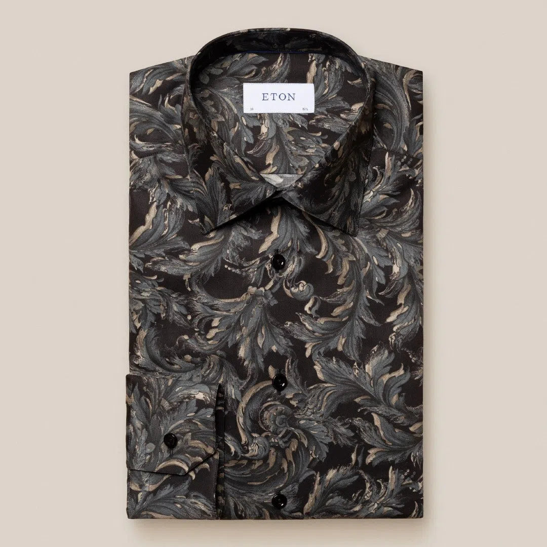 Eton Slim Fit Signature Twill Floral Shirt Dark Blue-MALFORD OF LONDON SAVILE ROW MENSWEAR OUTLET