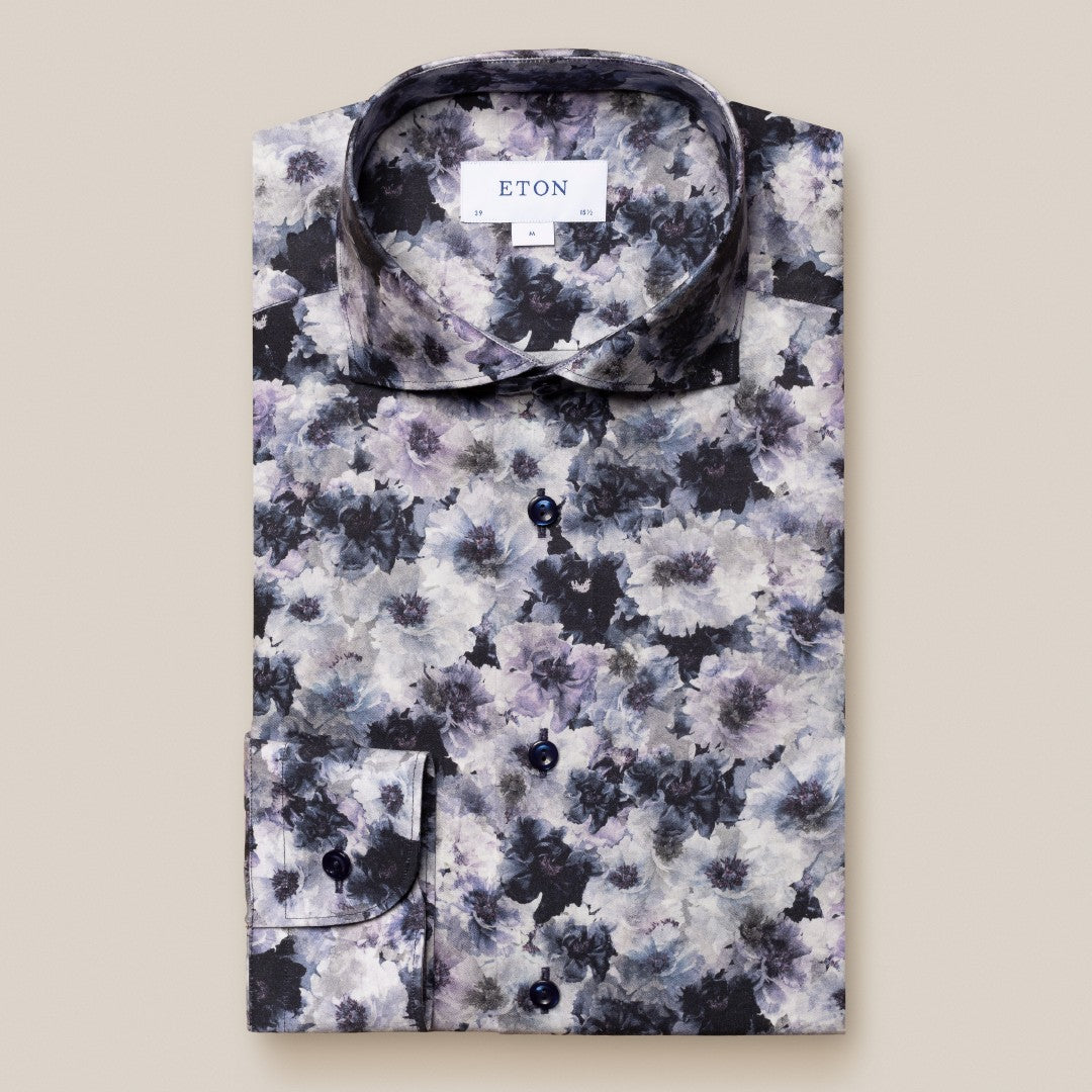 Eton Slim Fit Signature Twill Floral Shirt Mid Purple-MALFORD OF LONDON SAVILE ROW MENSWEAR OUTLET