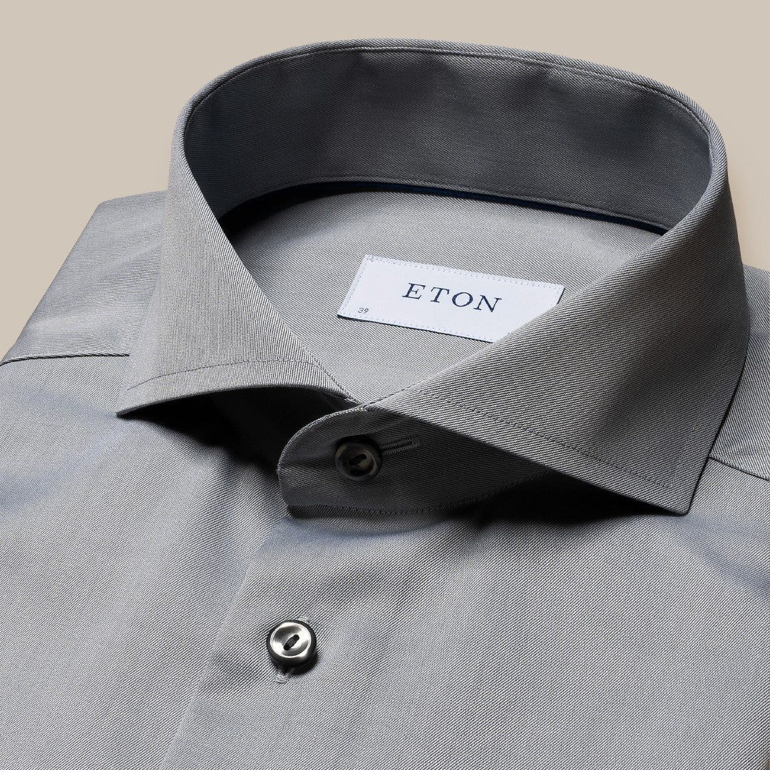 Eton Slim Fit Signature Twill Shirt Mid Grey-MALFORD OF LONDON SAVILE ROW MENSWEAR OUTLET