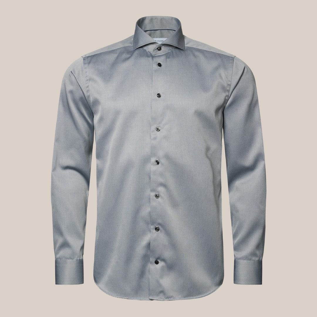 Eton Slim Fit Signature Twill Shirt Mid Grey-MALFORD OF LONDON SAVILE ROW MENSWEAR OUTLET