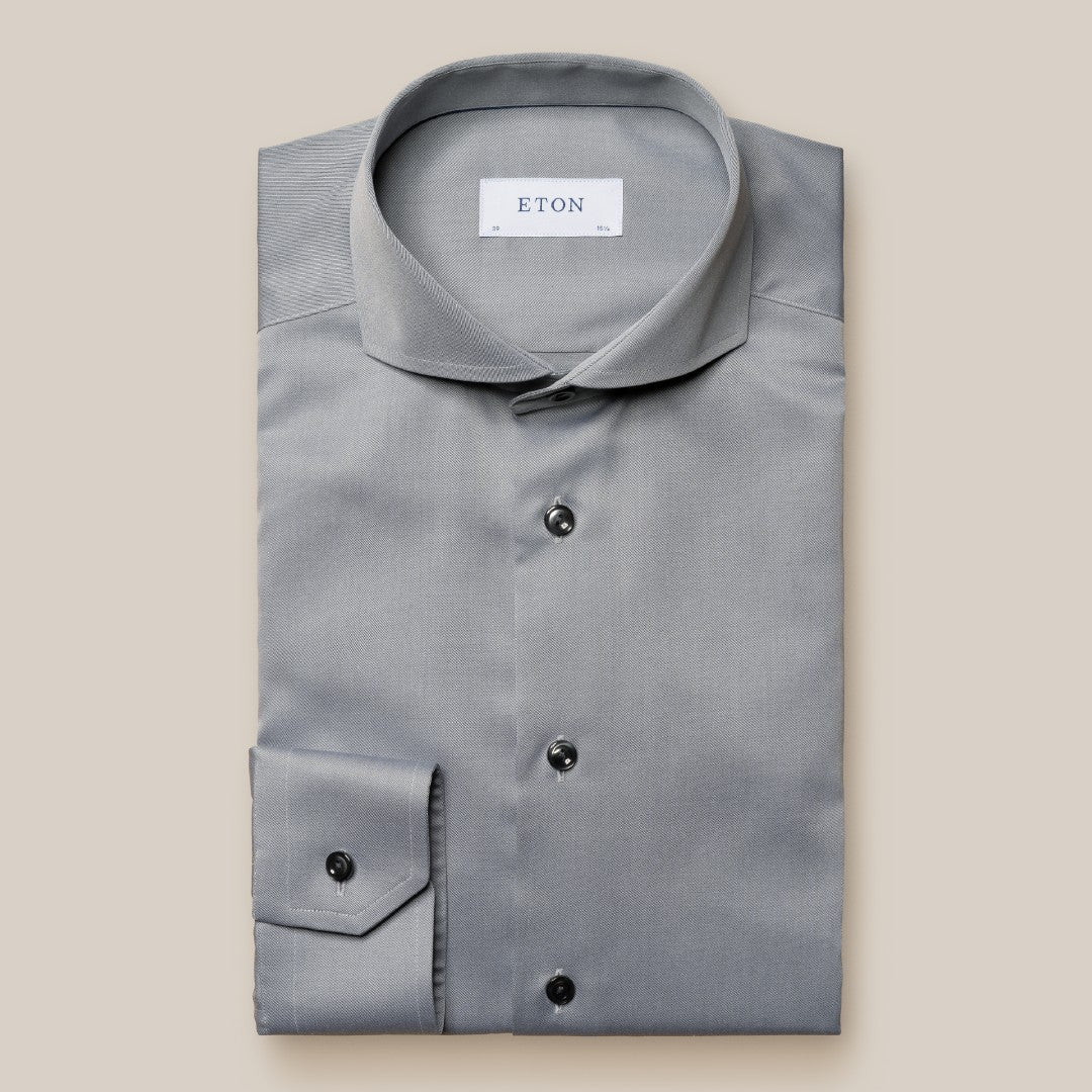 Eton Slim Fit Signature Twill Shirt Mid Grey-MALFORD OF LONDON SAVILE ROW MENSWEAR OUTLET