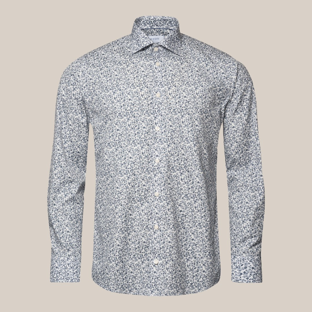 Eton Slim Fit Small Flower Print Shirt Mid Grey-MALFORD OF LONDON SAVILE ROW MENSWEAR OUTLET