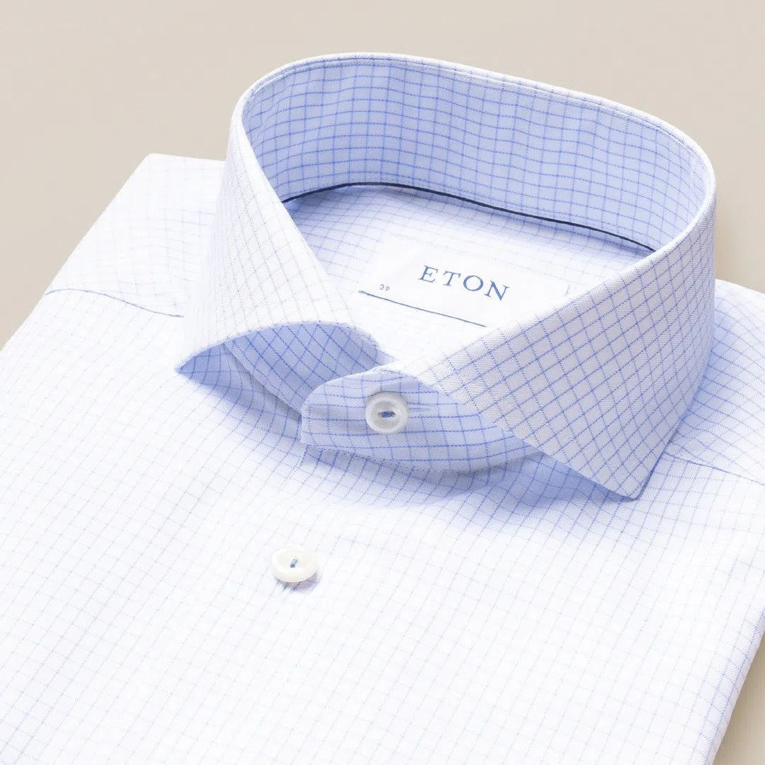 Eton Slim Fit Small Graph Check Shirt Light Blue-MALFORD OF LONDON SAVILE ROW MENSWEAR OUTLET