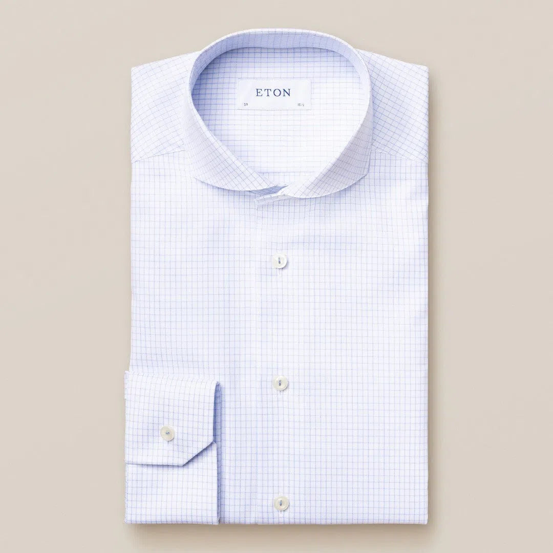 Eton Slim Fit Small Graph Check Shirt Light Blue-MALFORD OF LONDON SAVILE ROW MENSWEAR OUTLET