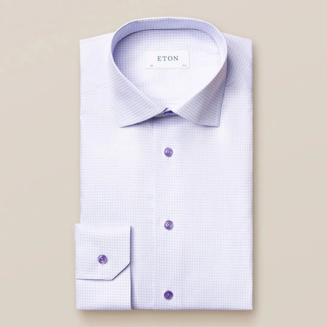 Eton Slim Fit Small Graph Check Shirt Light Purple-MALFORD OF LONDON SAVILE ROW MENSWEAR OUTLET