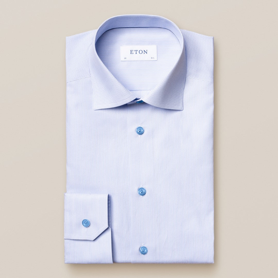 Eton Slim Fit Small Stripe Poplin Shirt Light Blue-MALFORD OF LONDON SAVILE ROW MENSWEAR OUTLET