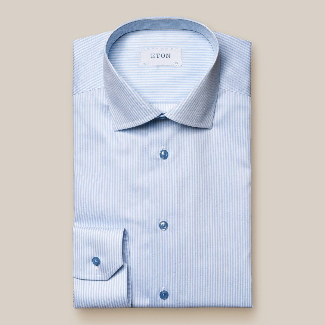 Eton Slim Fit Small Stripe Shirt Light Blue-MALFORD OF LONDON SAVILE ROW MENSWEAR OUTLET