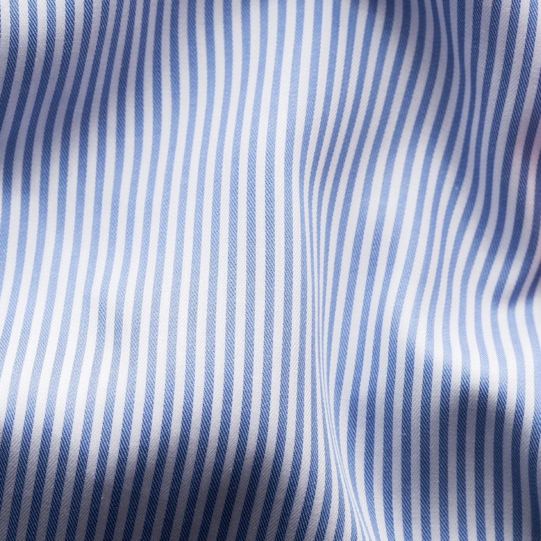 Eton Slim Fit Small Stripe Shirt Mid Blue/White-MALFORD OF LONDON SAVILE ROW MENSWEAR OUTLET