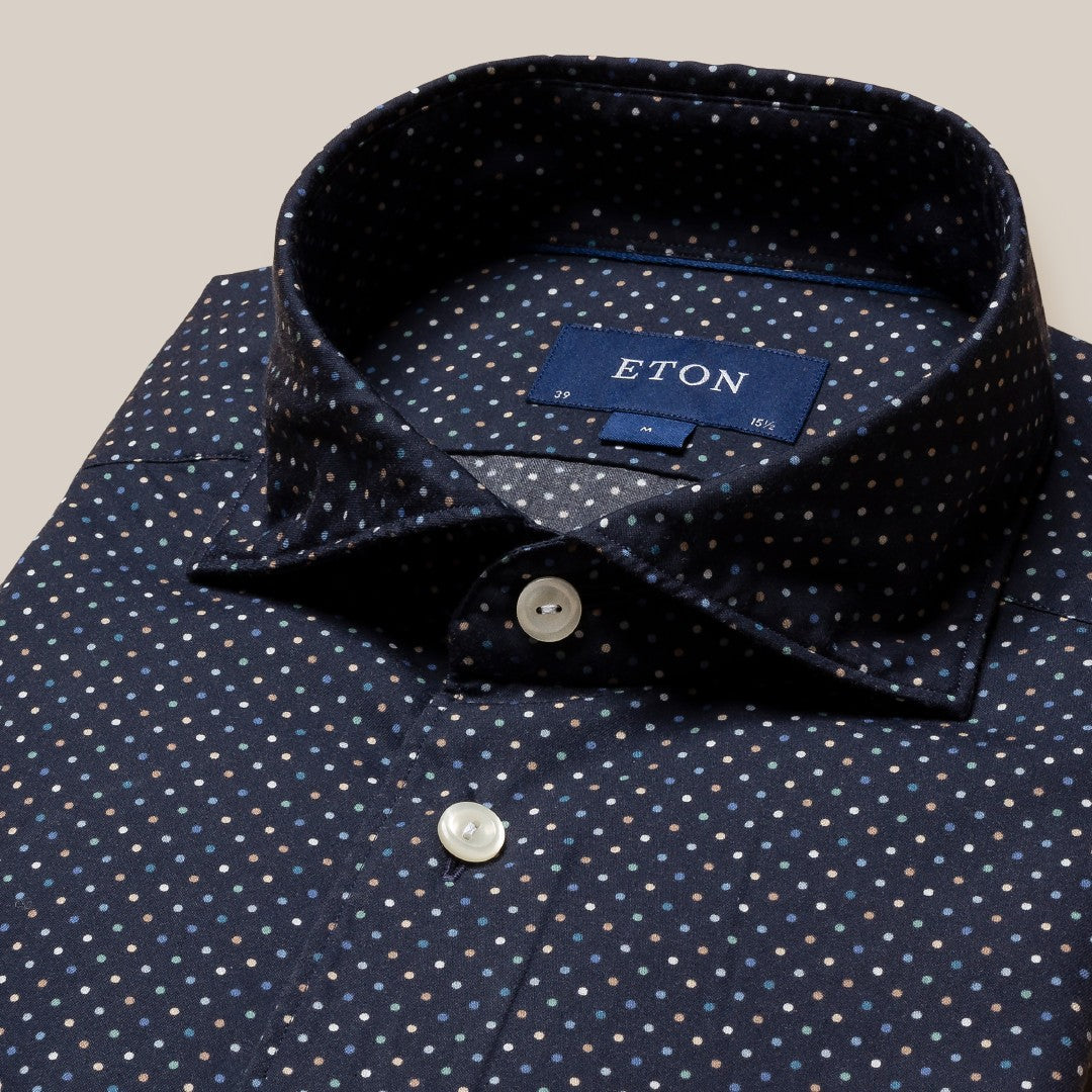 Eton Slim Fit Spotted Shirt Navy Blue/Multi-MALFORD OF LONDON SAVILE ROW MENSWEAR OUTLET