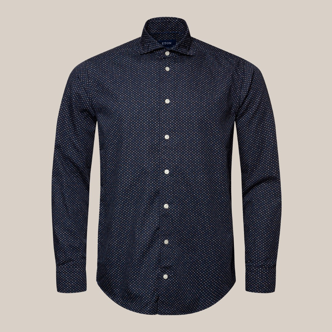 Eton Slim Fit Spotted Shirt Navy Blue/Multi-MALFORD OF LONDON SAVILE ROW MENSWEAR OUTLET