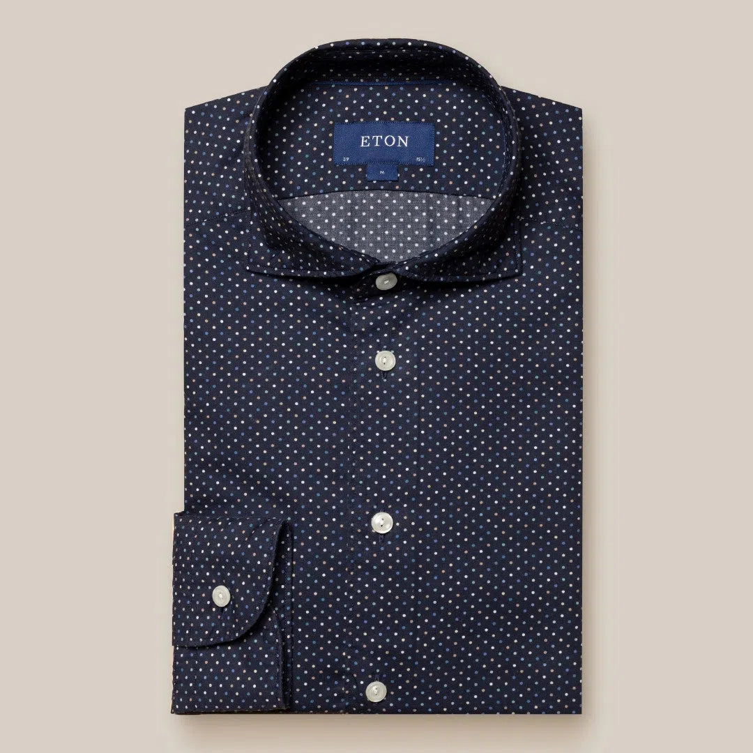 Eton Slim Fit Spotted Shirt Navy Blue/Multi-MALFORD OF LONDON SAVILE ROW MENSWEAR OUTLET