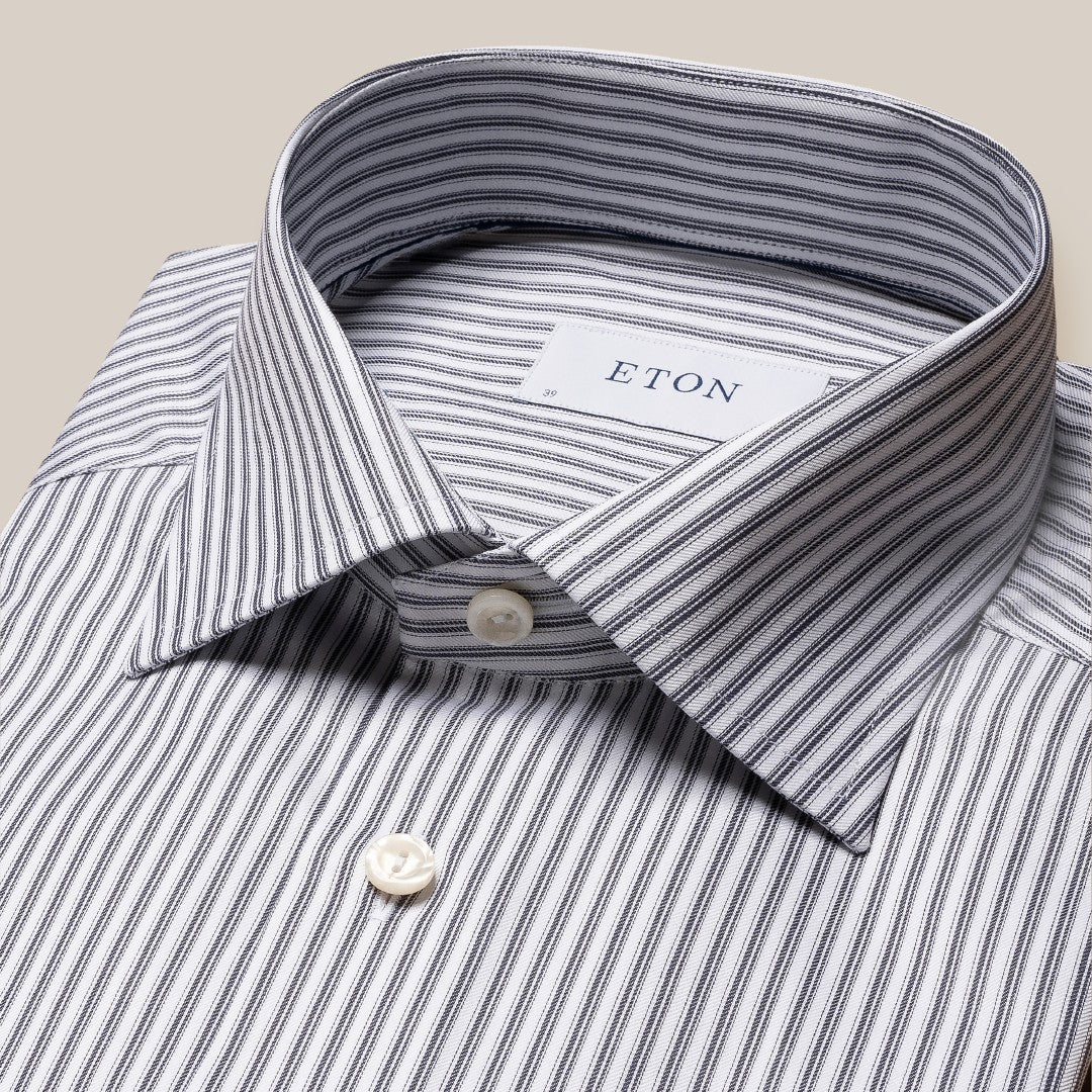 Eton Slim Fit Stripe Signature Twill Shirt Dark Blue/White-MALFORD OF LONDON SAVILE ROW MENSWEAR OUTLET