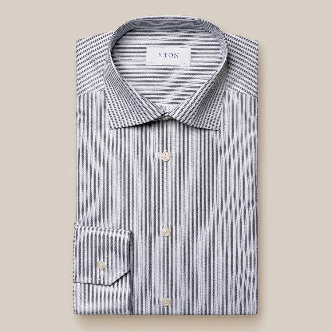 Eton Slim Fit Stripe Signature Twill Shirt Dark Blue/White-MALFORD OF LONDON SAVILE ROW MENSWEAR OUTLET