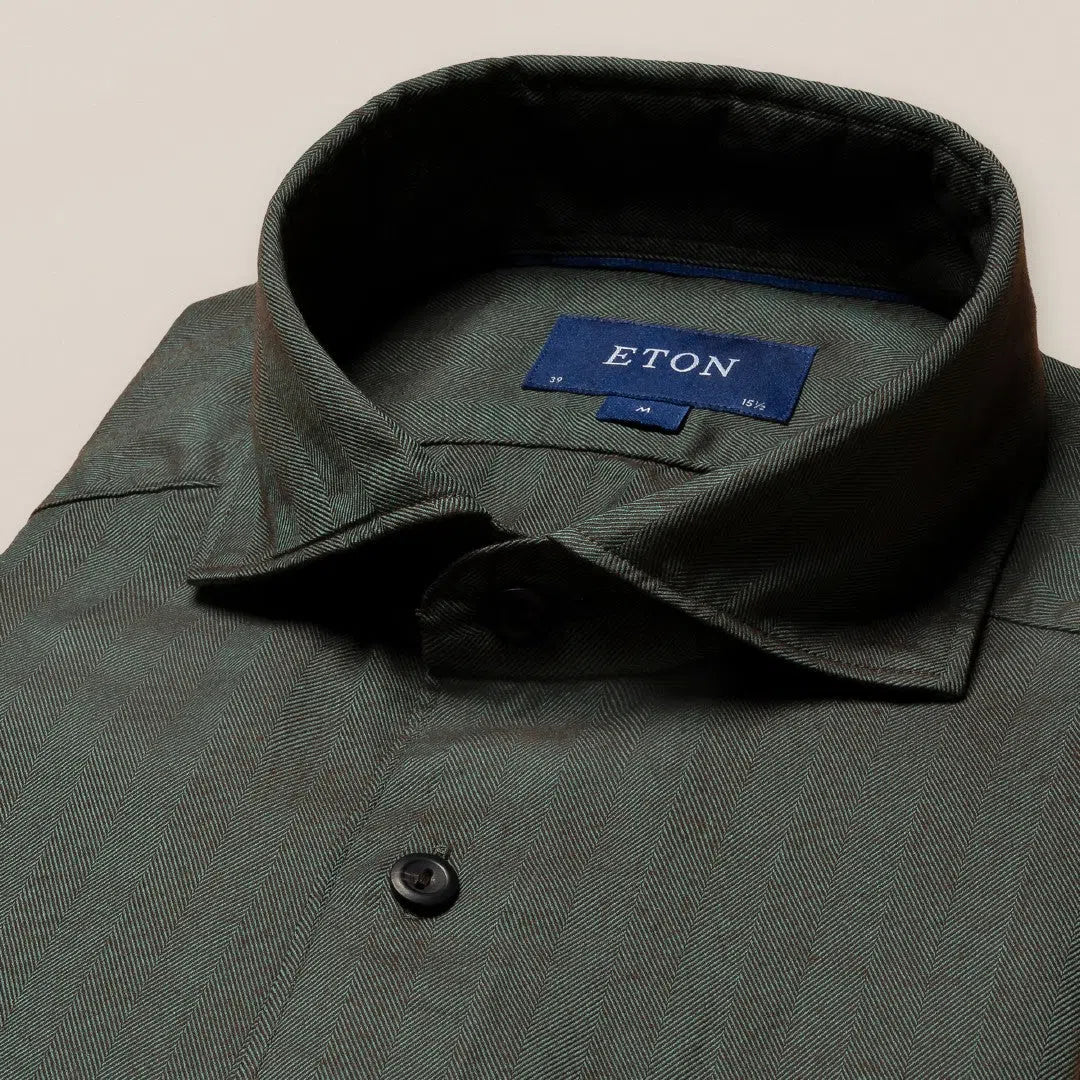 Eton Slim Fit Stripe Weave Shirt Dark Green-MALFORD OF LONDON SAVILE ROW MENSWEAR OUTLET