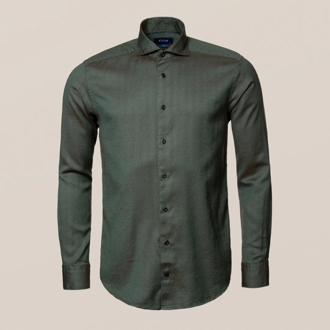 Eton Slim Fit Stripe Weave Shirt Dark Green-MALFORD OF LONDON SAVILE ROW MENSWEAR OUTLET