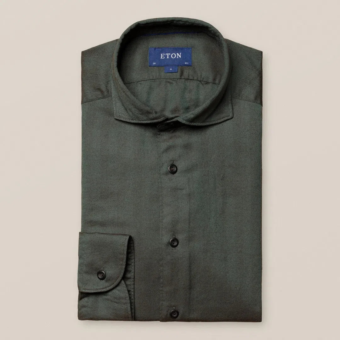 Eton Slim Fit Stripe Weave Shirt Dark Green-MALFORD OF LONDON SAVILE ROW MENSWEAR OUTLET