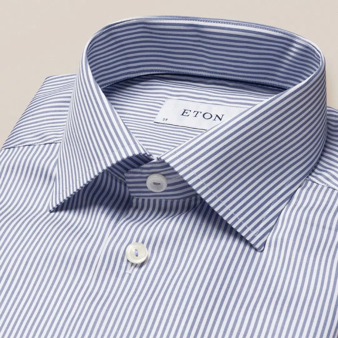 Eton Slim Fit Striped Shirt Dark Blue-MALFORD OF LONDON SAVILE ROW MENSWEAR OUTLET