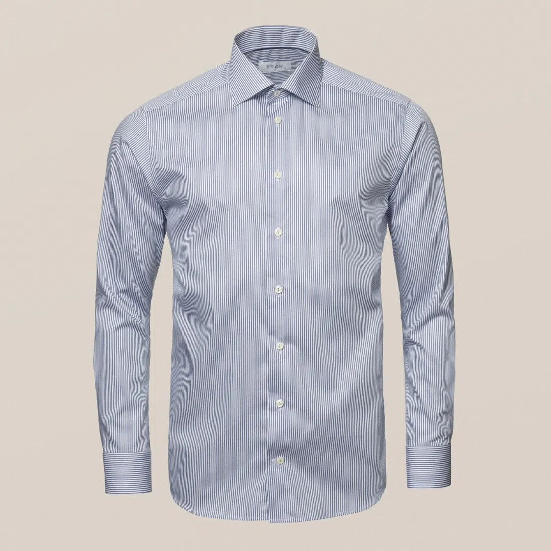 Eton Slim Fit Striped Shirt Dark Blue-MALFORD OF LONDON SAVILE ROW MENSWEAR OUTLET