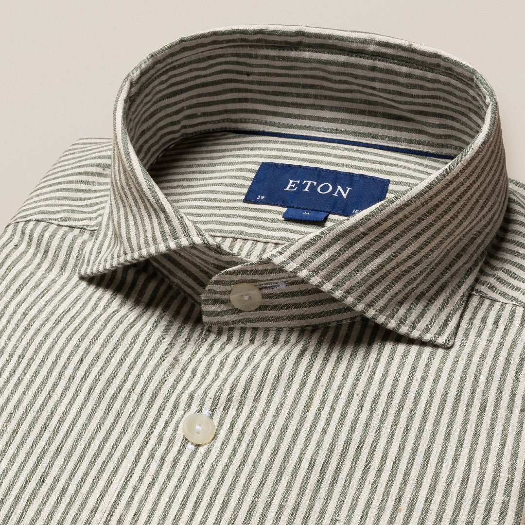 Eton Slim Fit Striped Shirt Dark Green-MALFORD OF LONDON SAVILE ROW MENSWEAR OUTLET