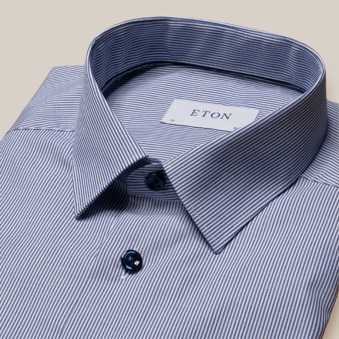 Eton Slim Fit Striped Shirt Mid Blue-MALFORD OF LONDON SAVILE ROW MENSWEAR OUTLET