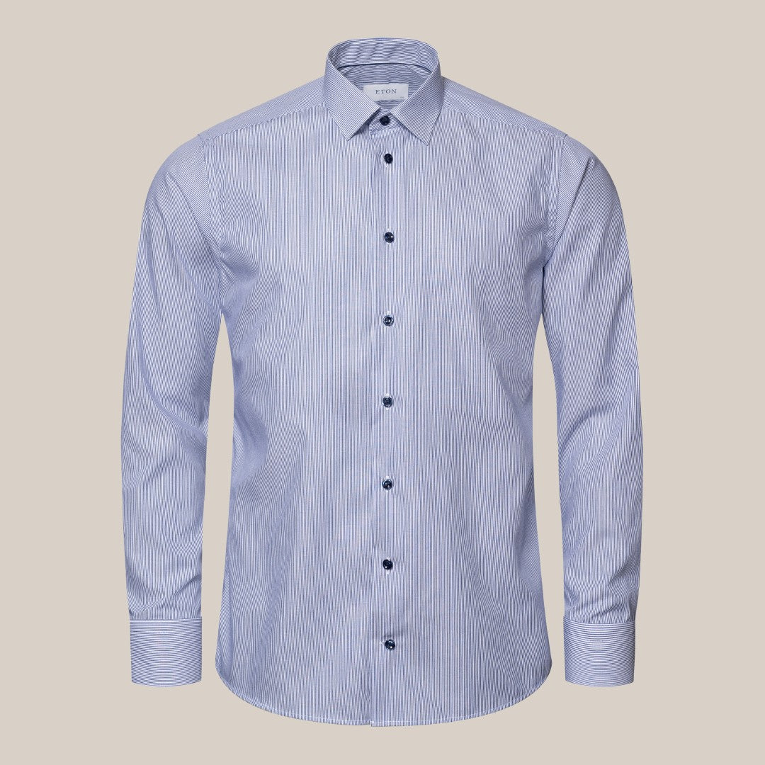 Eton Slim Fit Striped Shirt Mid Blue-MALFORD OF LONDON SAVILE ROW MENSWEAR OUTLET