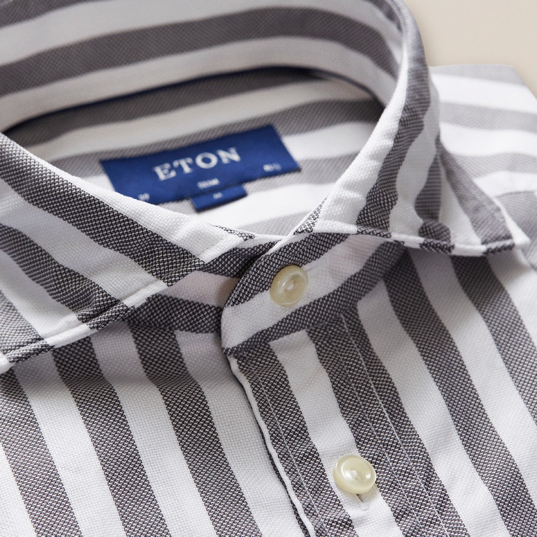 Eton Slim Fit Striped Shirt Mid Grey-MALFORD OF LONDON SAVILE ROW MENSWEAR OUTLET