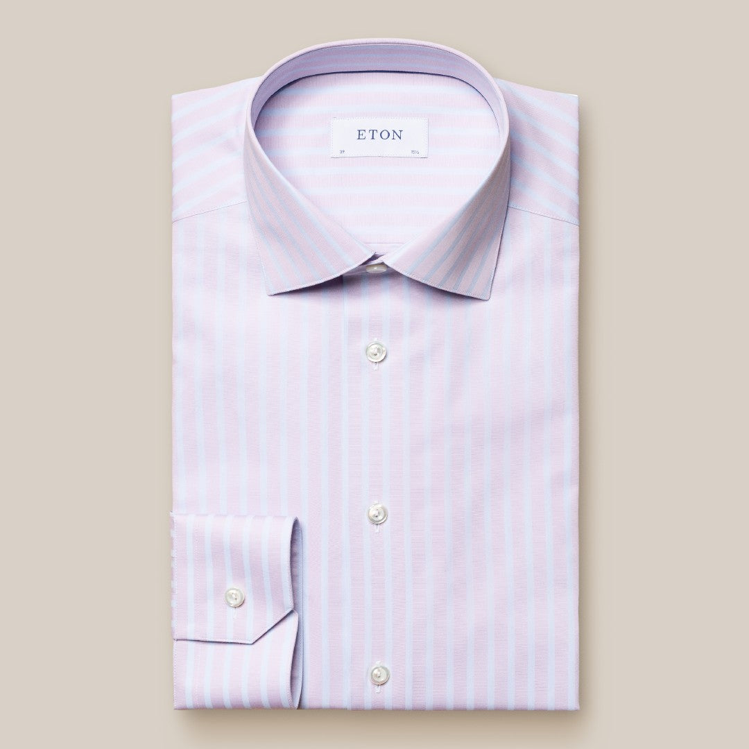 Eton Slim Fit Striped Shirt Pink/Sky-MALFORD OF LONDON SAVILE ROW MENSWEAR OUTLET