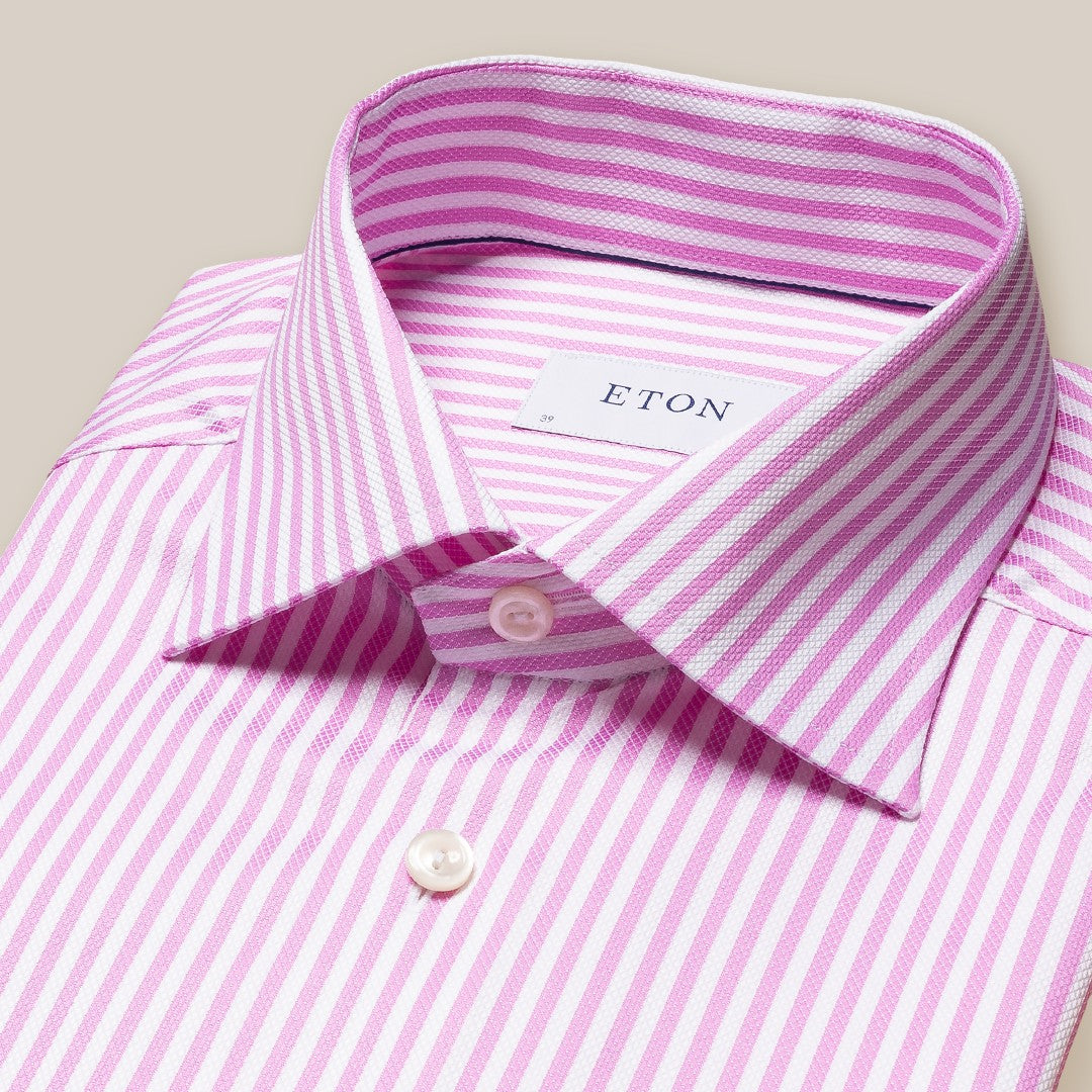 Eton Slim Fit Striped Shirt Pink/White-MALFORD OF LONDON SAVILE ROW MENSWEAR OUTLET