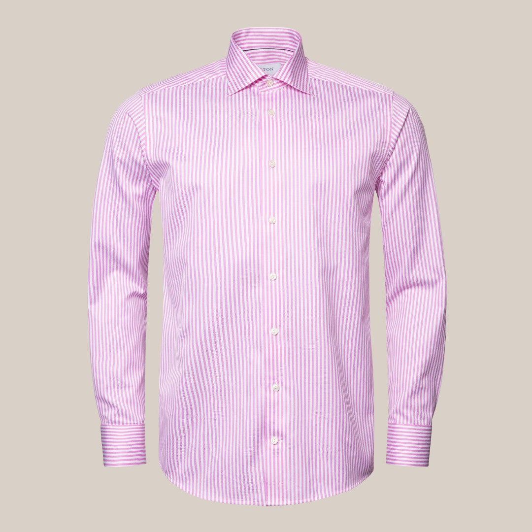 Eton Slim Fit Striped Shirt Pink/White-MALFORD OF LONDON SAVILE ROW MENSWEAR OUTLET