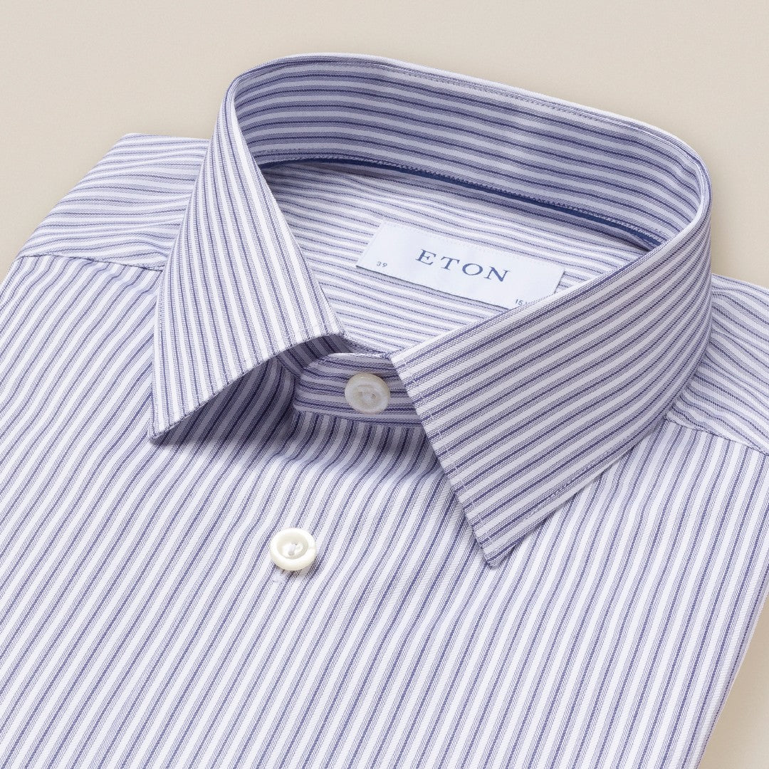 Eton Slim Fit Stripped Shirt Navy Blue-MALFORD OF LONDON SAVILE ROW MENSWEAR OUTLET