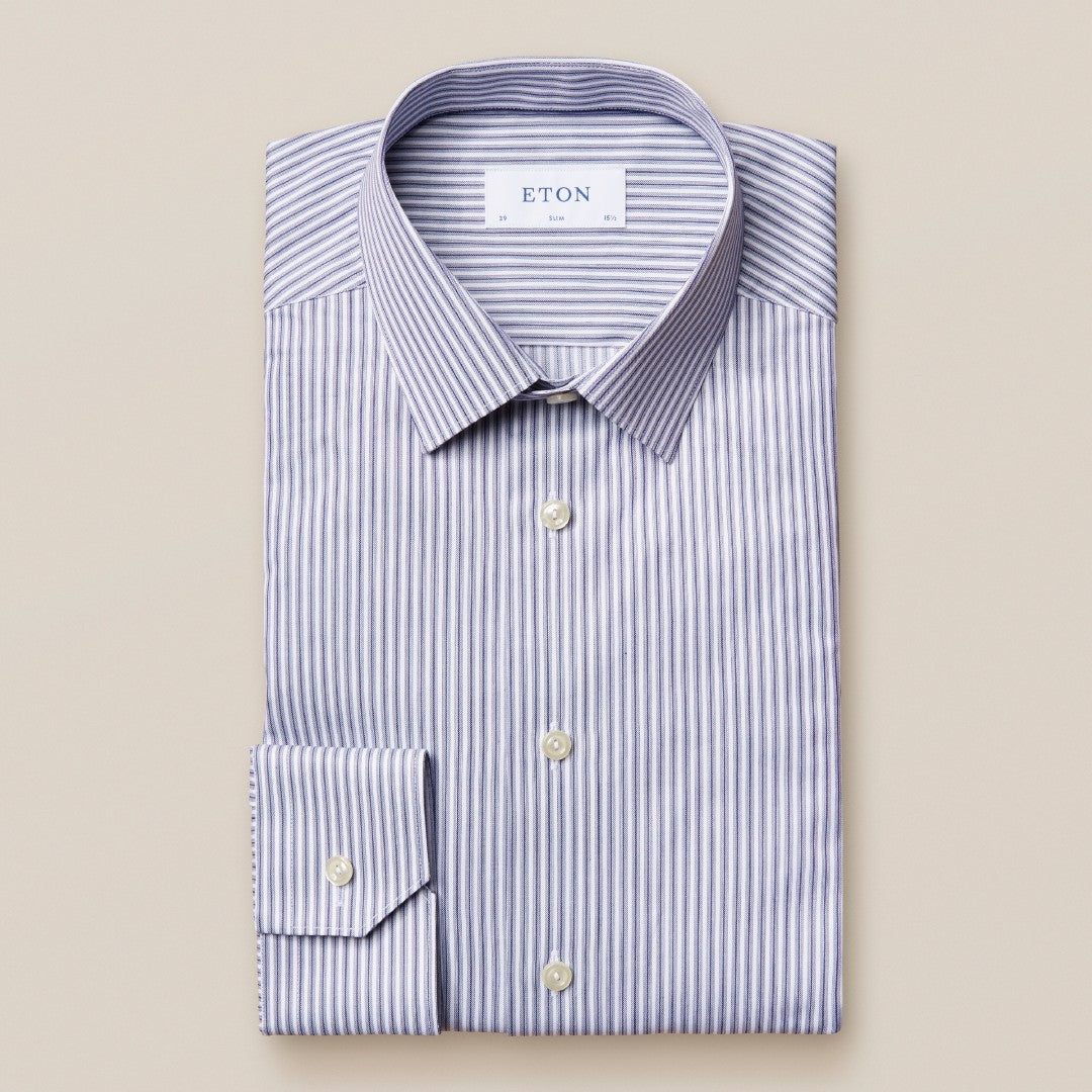 Eton Slim Fit Stripped Shirt Navy Blue-MALFORD OF LONDON SAVILE ROW MENSWEAR OUTLET