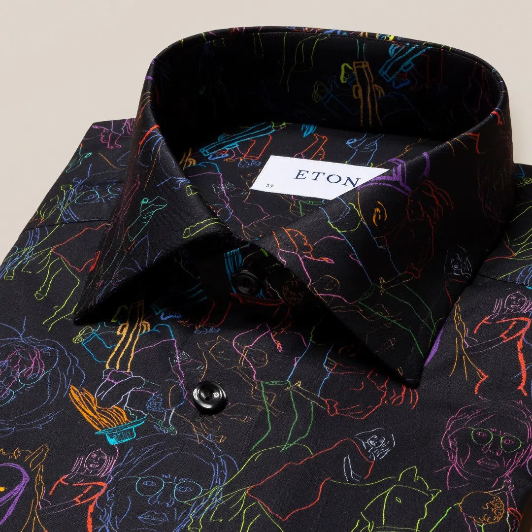 Eton Slim Fit Studio 54 Print Shirt Black-MALFORD OF LONDON SAVILE ROW MENSWEAR OUTLET