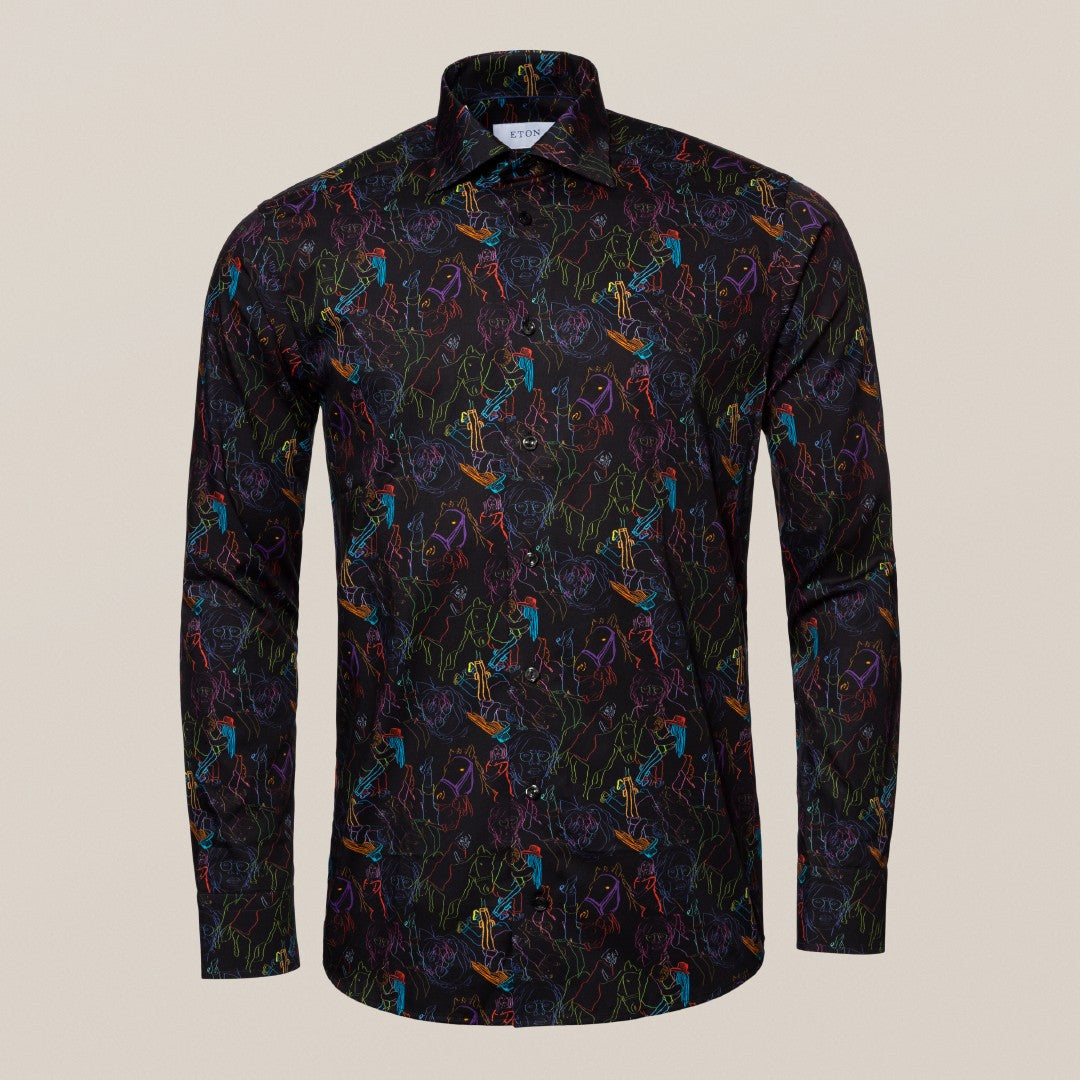 Eton Slim Fit Studio 54 Print Shirt Black-MALFORD OF LONDON SAVILE ROW MENSWEAR OUTLET