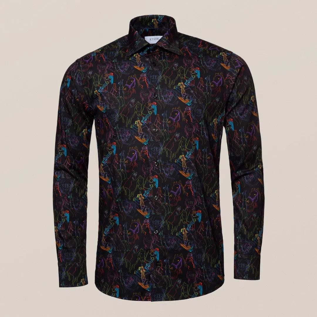 Eton Slim Fit Studio 54 Print Shirt Black-MALFORD OF LONDON SAVILE ROW MENSWEAR OUTLET