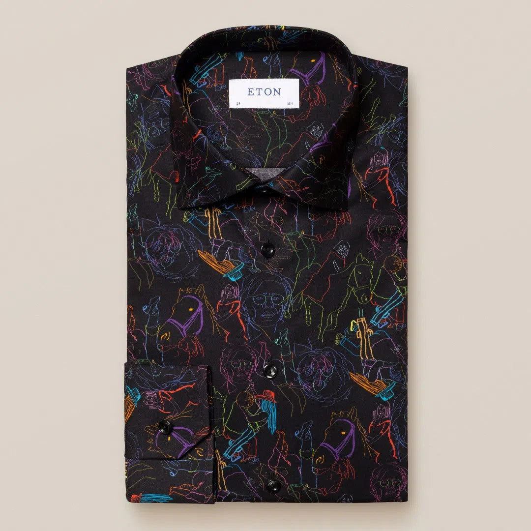 Eton Slim Fit Studio 54 Print Shirt Black-MALFORD OF LONDON SAVILE ROW MENSWEAR OUTLET