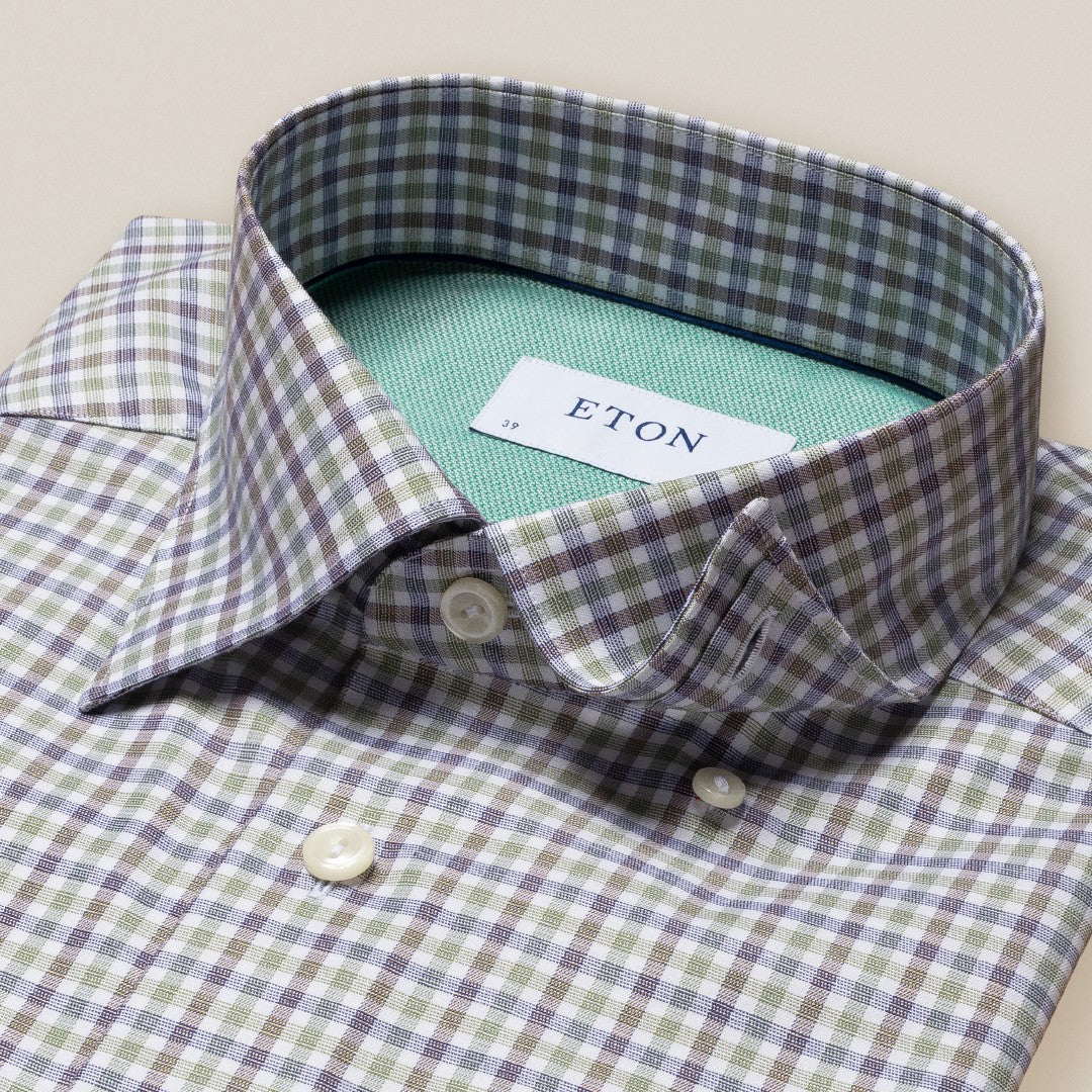 Eton Slim Fit Tattersall Check Shirt Dark Green-MALFORD OF LONDON SAVILE ROW MENSWEAR OUTLET