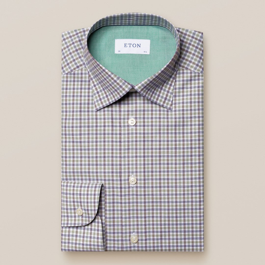 Eton Slim Fit Tattersall Check Shirt Dark Green-MALFORD OF LONDON SAVILE ROW MENSWEAR OUTLET