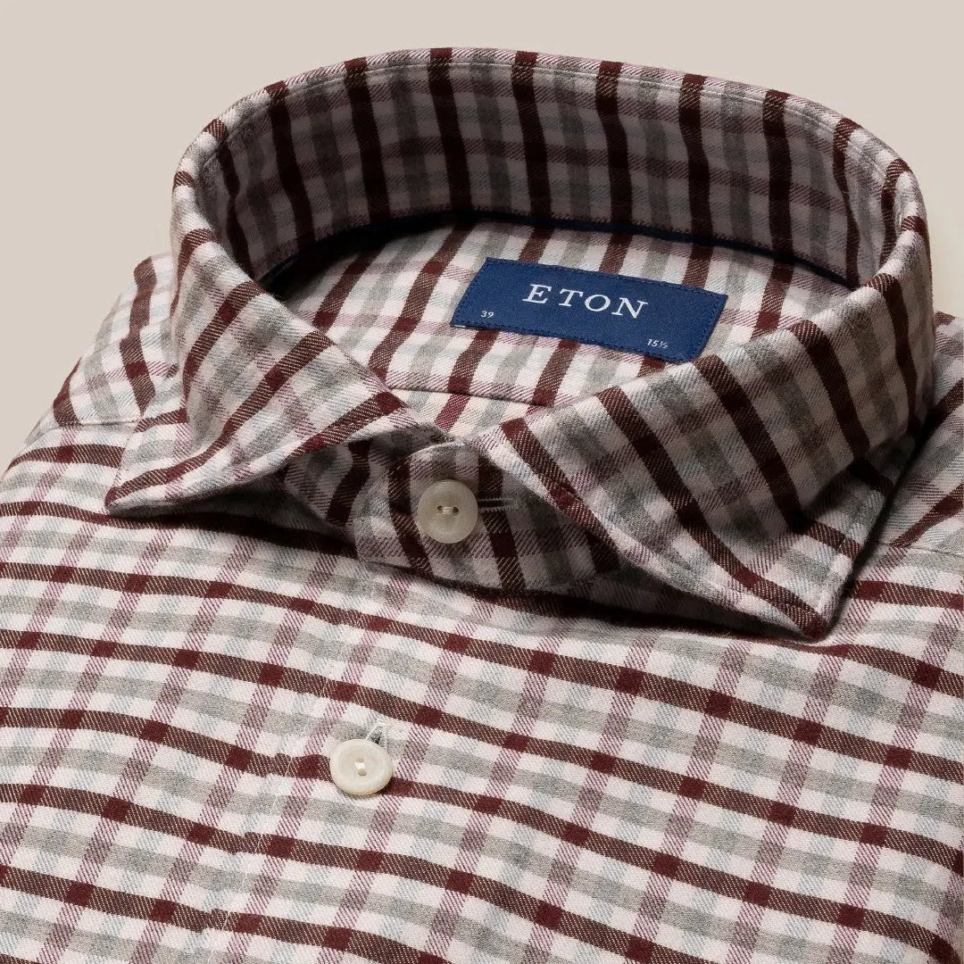 Eton Slim Fit Tattersall Check Shirt Dark Red-MALFORD OF LONDON SAVILE ROW MENSWEAR OUTLET