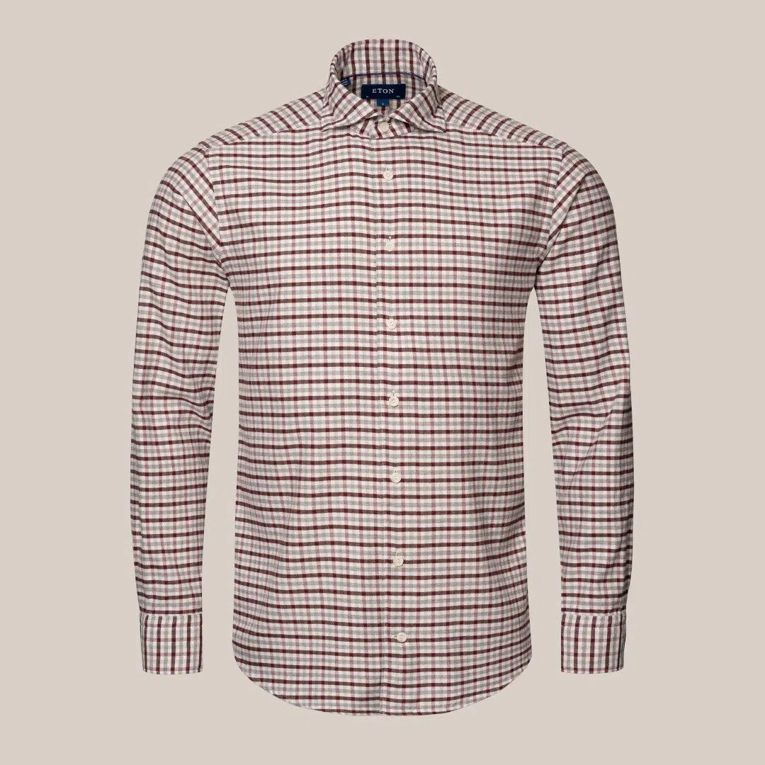 Eton Slim Fit Tattersall Check Shirt Dark Red-MALFORD OF LONDON SAVILE ROW MENSWEAR OUTLET