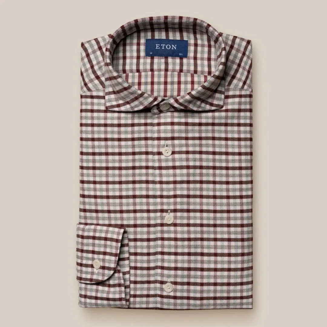 Eton Slim Fit Tattersall Check Shirt Dark Red-MALFORD OF LONDON SAVILE ROW MENSWEAR OUTLET